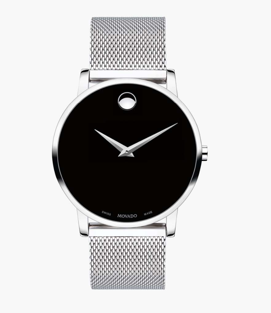MEN'S MUSEUM CLASSIC WATCH, 40 MM STAINLESS STEEL CASE, BLACK MUSEUM DIAL With silver-toned dot: MEN'S MUSEUM CLASSIC WATCH, 40 MM STAINLESS STEEL CASE, BLACK MUSEUM DIAL With silver-toned dot and hands, stainless steel mesh bracelet with sliding closure clasp. Fresh Battery, Excellent Working Co