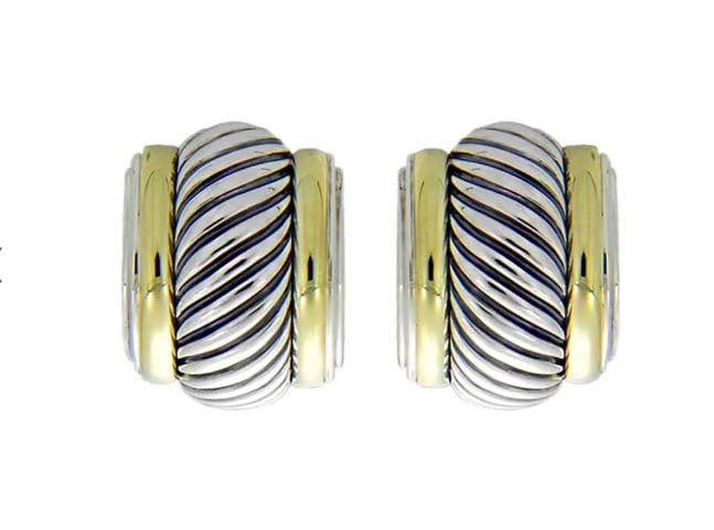 DAVID YURMAN 14K SILVER TWISTED CABLE THOROUGHBRED CIGAR BAND HUGGIE HOOP EARRINGS Authentic: DAVID YURMAN 14K SILVER TWISTED CABLE THOROUGHBRED CIGAR BAND HUGGIE HOOP EARRINGS Authentic David Yurman 14K Yellow Gold & Sterling Silver Twisted Cable Thoroughbred Cigar Band Huggie Hoop Earrings, 