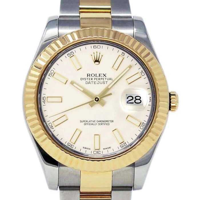 ROLEX DATEJUST 2 41MM 2 TONE 18K YELLOW GOLD WATCH 116333 FLUTED BEZEL IVORY DIAL (FULL SET) BOX &: ROLEX DATEJUST 2 41MM 2 TONE 18K YELLOW GOLD WATCH 116333 FLUTED BEZEL IVORY DIAL (FULL SET) BOX & PAPERS WATCH DETAILS: Reference Number: 116333 Box: Yes Papers / Card: Yes Year: 2013 Manufactured In
