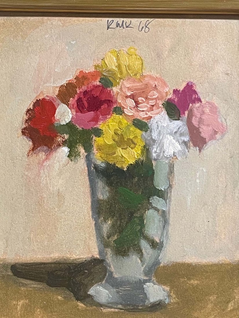 ROBERT MOORE KULICKE American (1924 - 2007) ZINNIAS In A GLASS JAR STILL LIFE OIL PAINTING FLORAL (1 of 6)