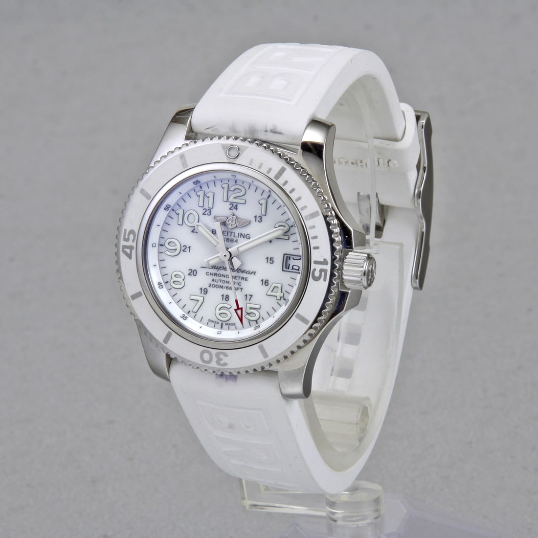 UNISEX BREITLING A17312 SUPER OCEAN II SS WHITE DIAL & STRAP 36MM WATCH w/ BOX DETAILS: Brand: (1 of 11)