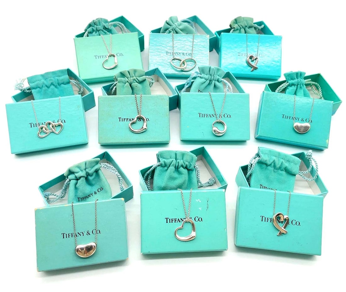 10 AUTHENTIC TIFFANY & CO. SILVER NECKLACES ELSA PERETTI PICASSO PALOMA Includes: 1) Elsa Peretti: 10 AUTHENTIC TIFFANY & CO. SILVER NECKLACES ELSA PERETTI PICASSO PALOMA Includes: 1) Elsa Peretti Double Oval Necklace 2) Tiffany Triple Heart Necklace 3) Elsa Peretti Open Heart Necklace (medium) 4) 
