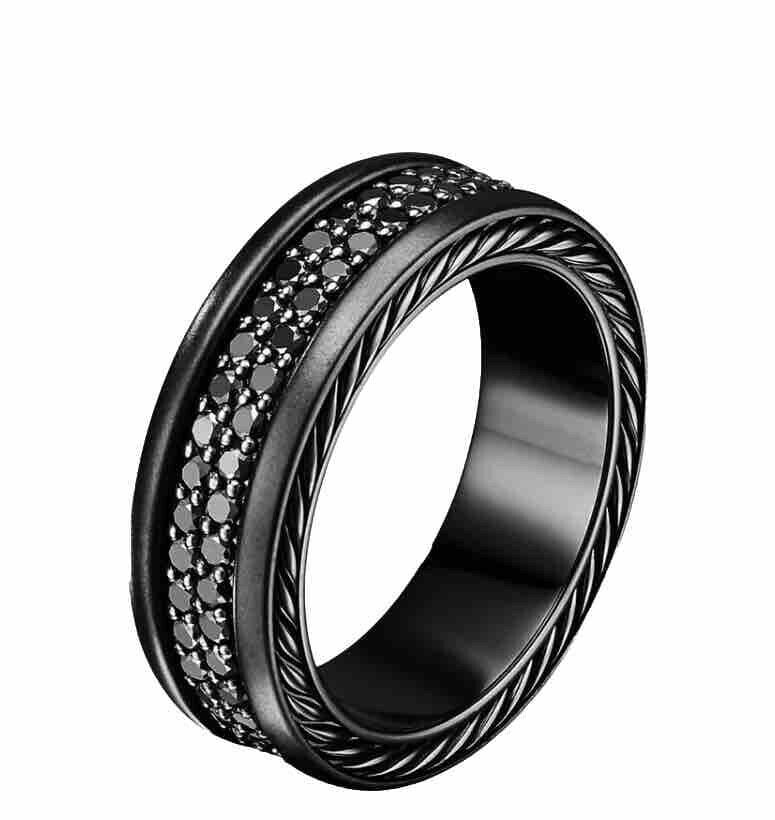 DAVID YURMAN TITANIUM STREAMLINE TWO ROW BLACK DIAMOND WEDDING BAND RING Inspired by clean lines: DAVID YURMAN TITANIUM STREAMLINE TWO ROW BLACK DIAMOND WEDDING BAND RING Inspired by clean lines and smooth metal surfaces, these minimalist designs are sculpted with engineered precision. Every pave 
