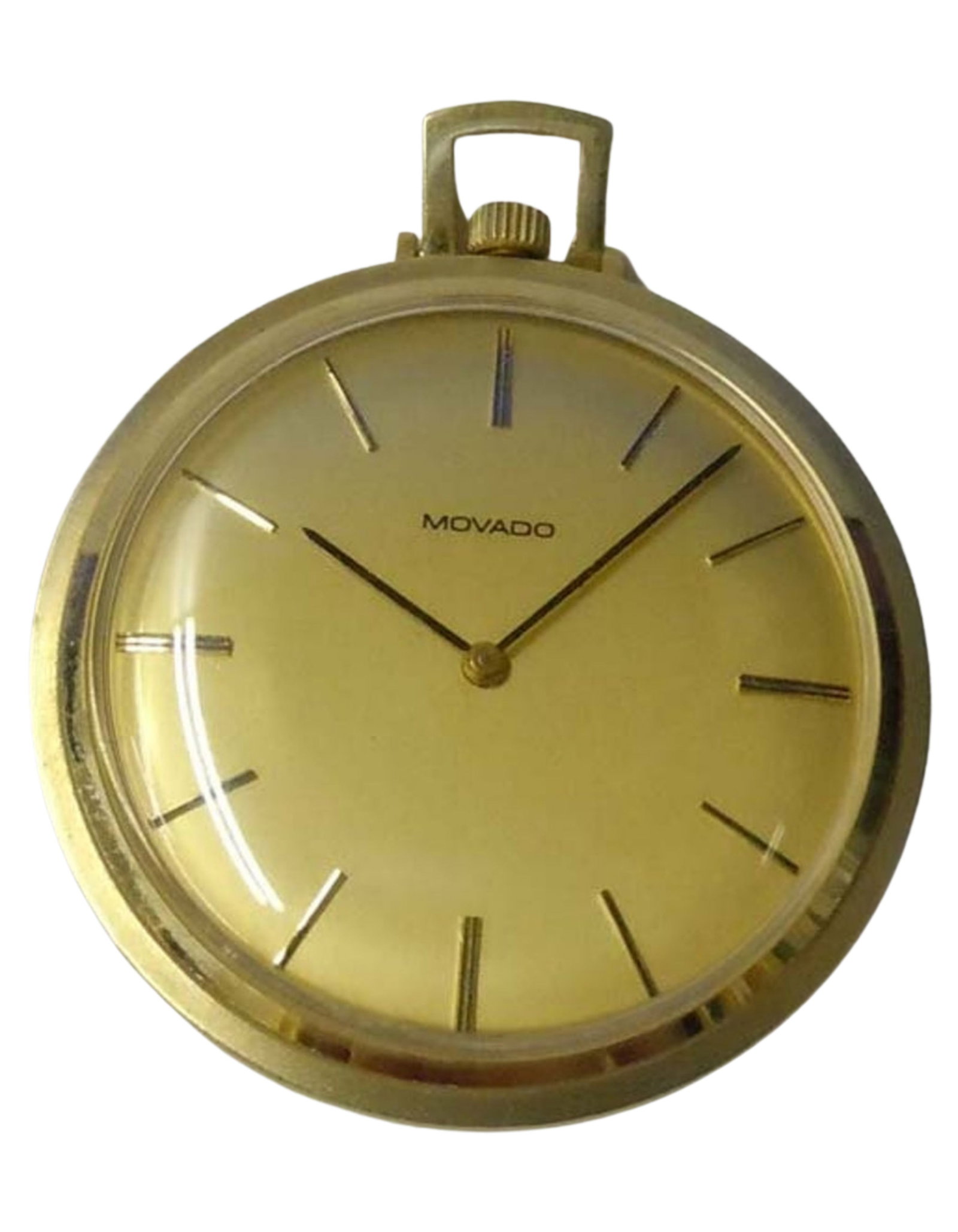 SOLID 14K GOLD MOVADO CHAMPAGNE STICK POCKET WATCH An outstanding vintage solid 14k Gold Movado: SOLID 14K GOLD MOVADO CHAMPAGNE STICK POCKET WATCH An outstanding vintage solid 14k Gold Movado Pocket Watch, with a mechanical Swiss movement, water resistant snap back case, signed champagne stick d