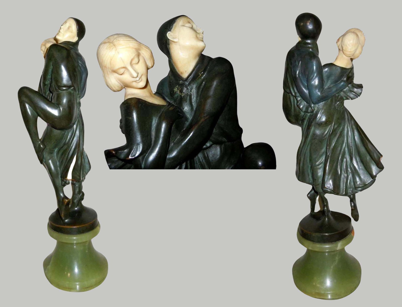 PETER TERESZCZUK AUSTRIAN BRONZE ONYX DANCING PIERROTS SCULPTURE STATUE A Dancing Couple: Pierrot (1 of 10)