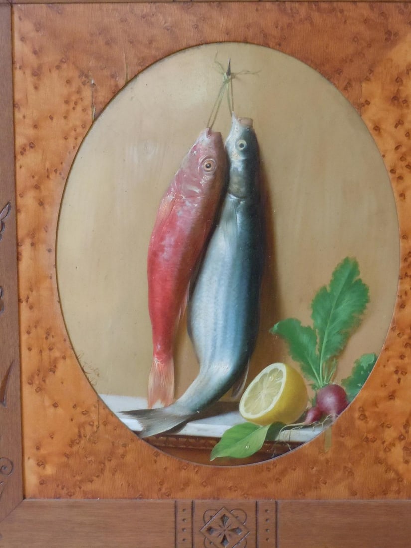 ORESTE COSTA 1873 OIL PAINTING STILL LIFE FISH, ITALIAN DETAILS: - ARTIST: Oreste Costa - (1 of 10)