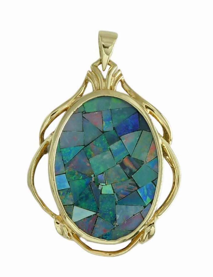 COLORFUL 14K YELLOW GOLD OPAL PENDANT Marked ''14k'' Comes in a nice presentation gift box. (1 of 6)