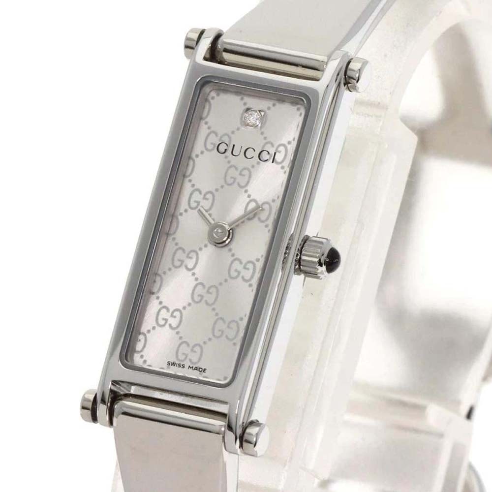 GUCCI 1500L SILVER GG DIAMOND DIAL SWISS QUARTZ WOMEN'S WATCH w/ BOX - Brand: Gucci - Ref: (1 of 13)