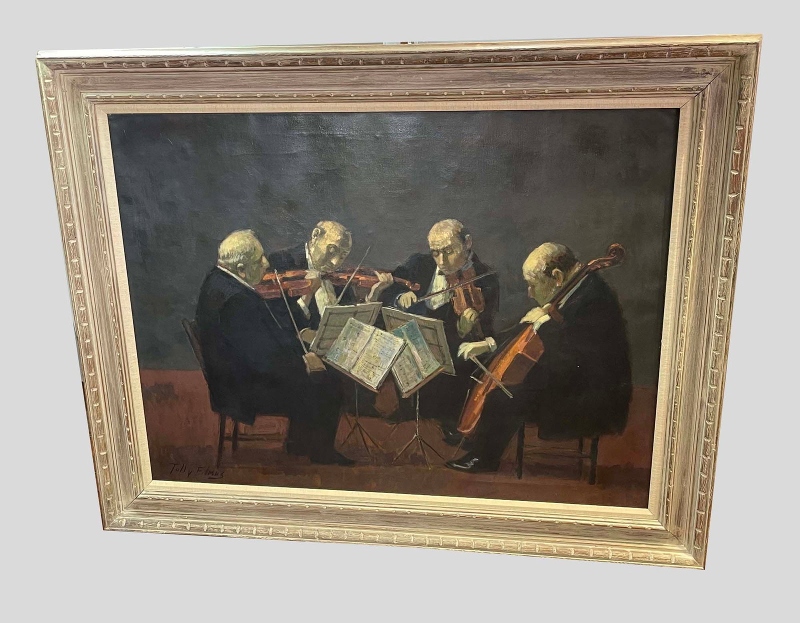 TULLY FILMUS (1903-1998) NEW YORK QUARTET OIL ON CANVAS PAINTING ,Stringed Instruments, Violin, (1 of 14)