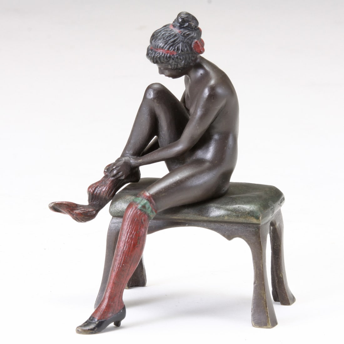 FRANZ BERGMAN COLD-PAINTED BRONZE: EROTIC FEMALE ''NAMGREB'' SCULPTURE Franz Bergman Cold-Painted: FRANZ BERGMAN COLD-PAINTED BRONZE: EROTIC FEMALE ''NAMGREB'' SCULPTURE Franz Bergman Cold-Painted Bronze: Erotic female Figure: late 19th century Vienna, Austria, C1890 Marks: Austria (amphora-B) or B