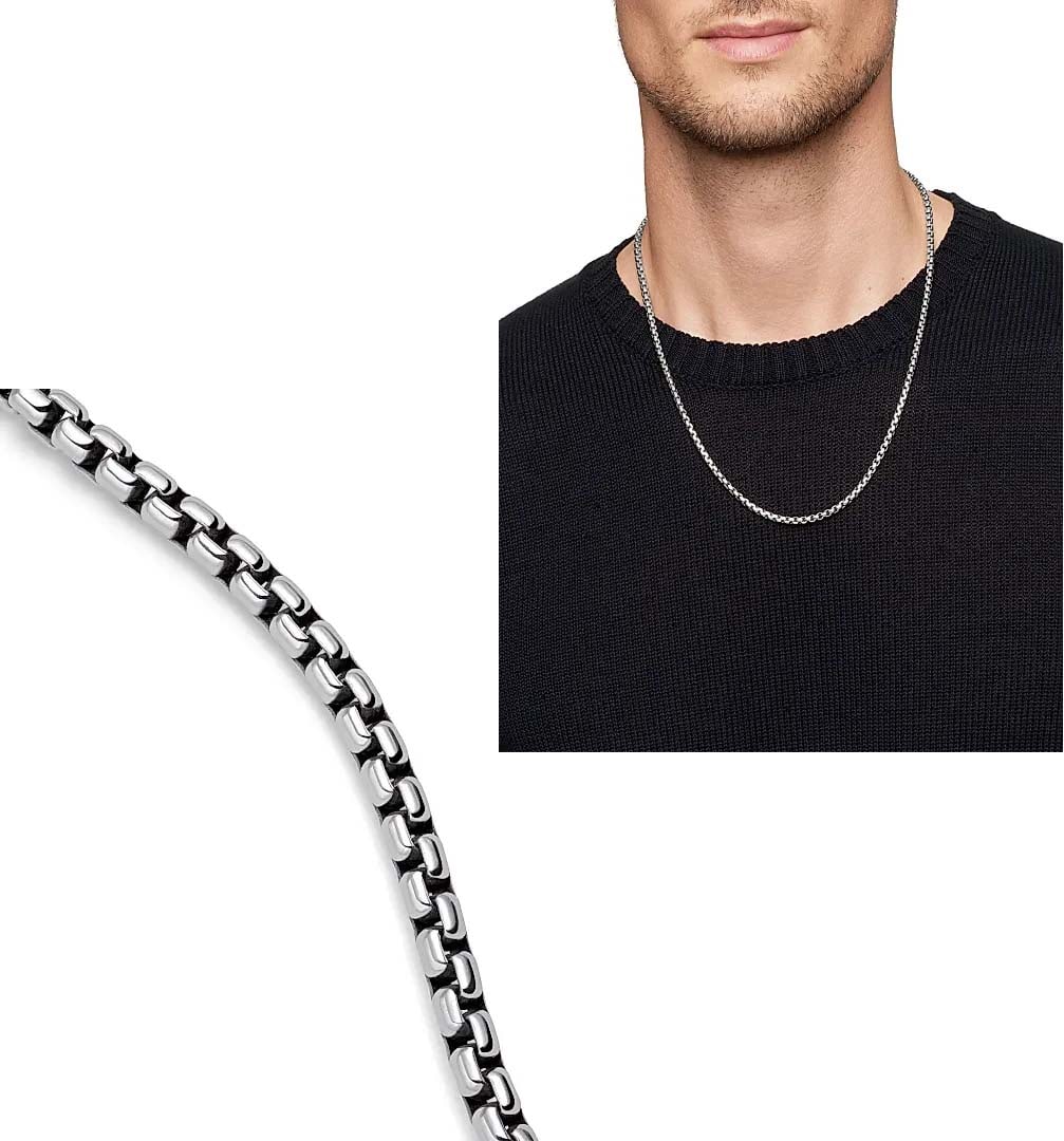 3.6mm DAVID YURMAN BOX CHAIN NECKLACE IN STERLING SILVER 26In. Marked, ''DY 925'' ****NOTE: Cross: 3.6mm DAVID YURMAN BOX CHAIN NECKLACE IN STERLING SILVER 26In. Marked, ''DY 925'' ****NOTE: Cross pendant sold separately in the previous lot #1266 Other Notes: Kotler's Auction Gallery can arrange sh