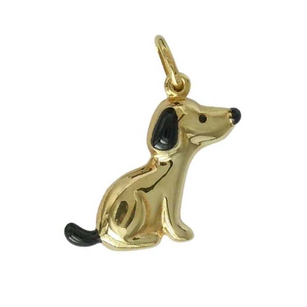 14K GOLD ENAMEL BEAGLE PUPPY DOG PENDANT CHARM marked ''585'' with superb high relief detail, (1 of 5)