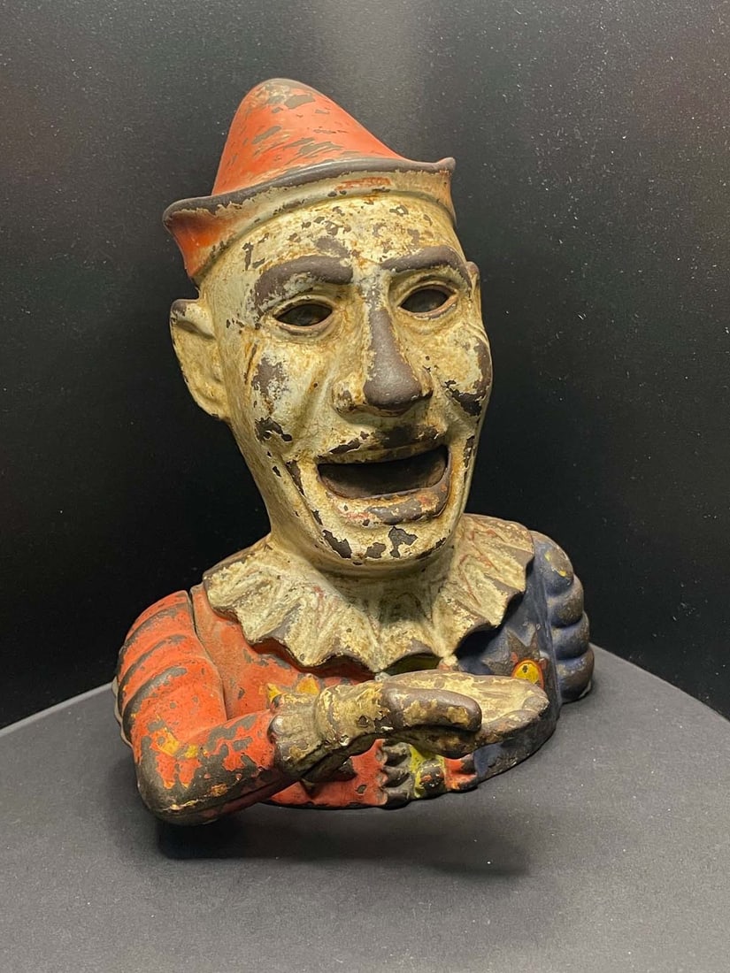 A SHEPARD HARDWARE CAST IRON HUMPTY DUMPTY MECHANICAL CLOWN BANK A Shepard Hardware cast iron (1 of 13)
