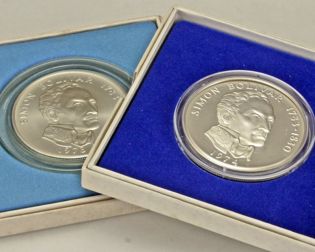1973 & 1974 PANAMA SILVER 20 BALBOAS SIMON BOLIVAR PROOF COINS w/ BOX & PAPERS The 1973 Panama (1 of 11)