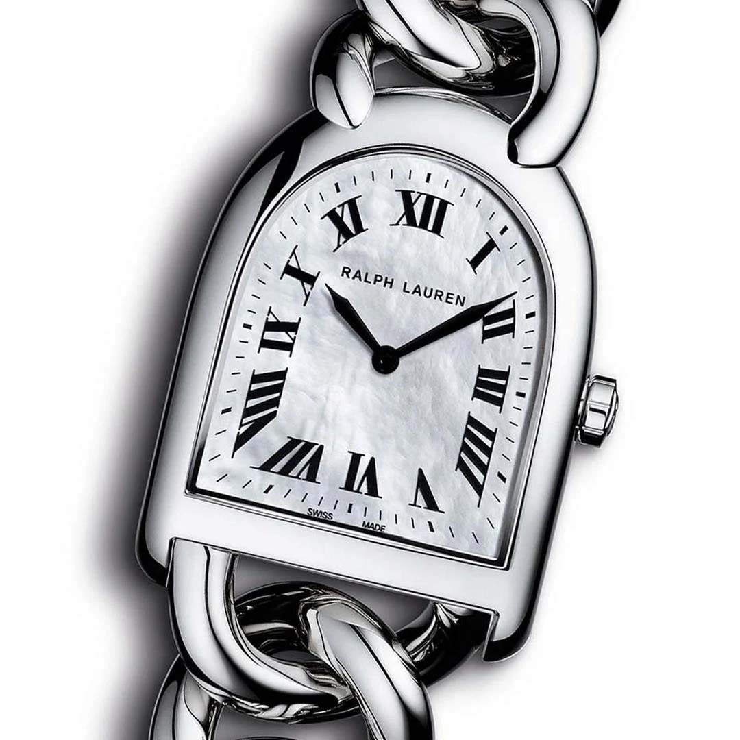LADIES RALPH LAUREN K00400 STIRRUP MOTHER OF PEARL ROMAN NUMERAL RL688 SWISS QUARTZ WATCH The (1 of 2)