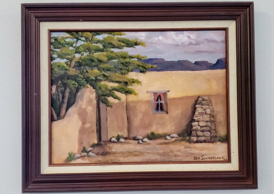 Southwest Landscape Painting by Ben Southerland: Small Southwest landscape oil painting by Ben Southerland. Adobe theme.