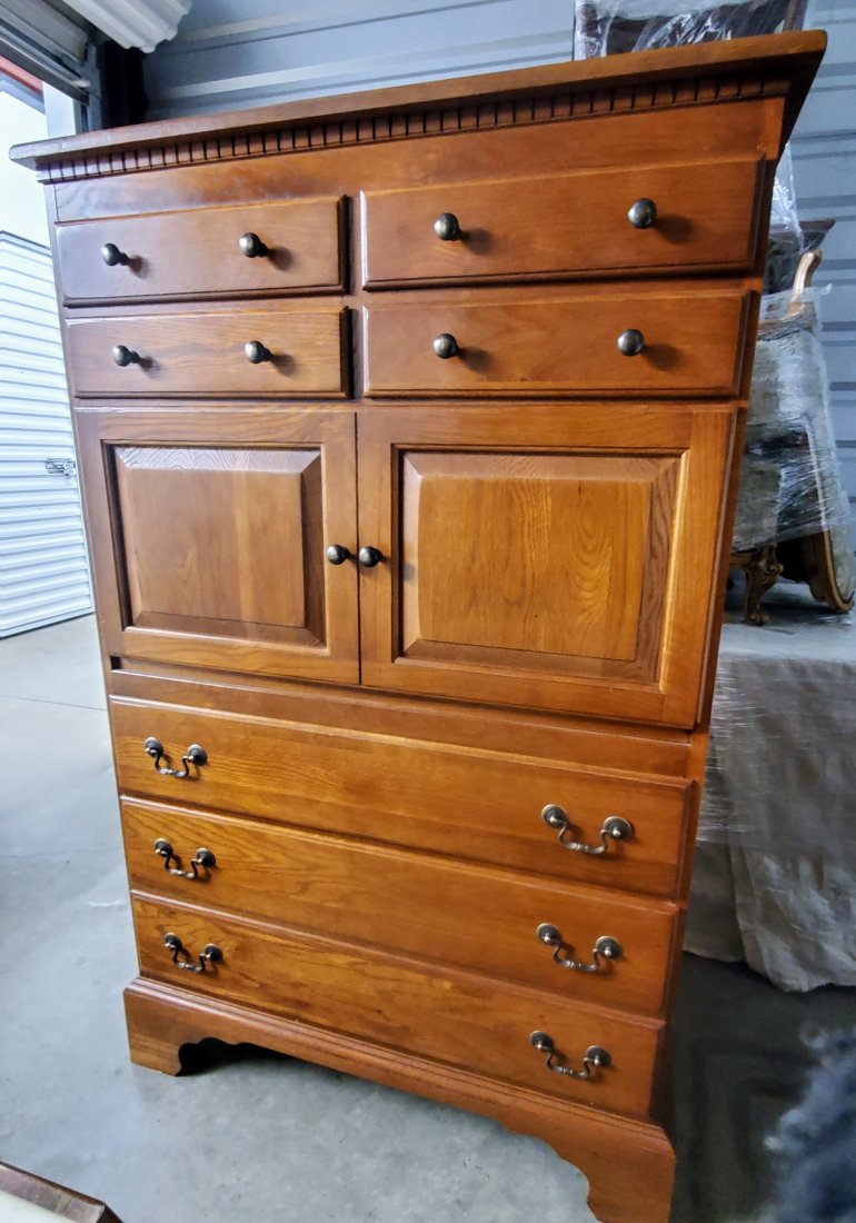 Keller Fine Furniture Drop Front Desk Dresser: This exquisitely crafted Keller Fine Furniture dresser with a drop front desk is made of solid wood and veneer. It also features a lift up top that has a mirror and jewelry storage.