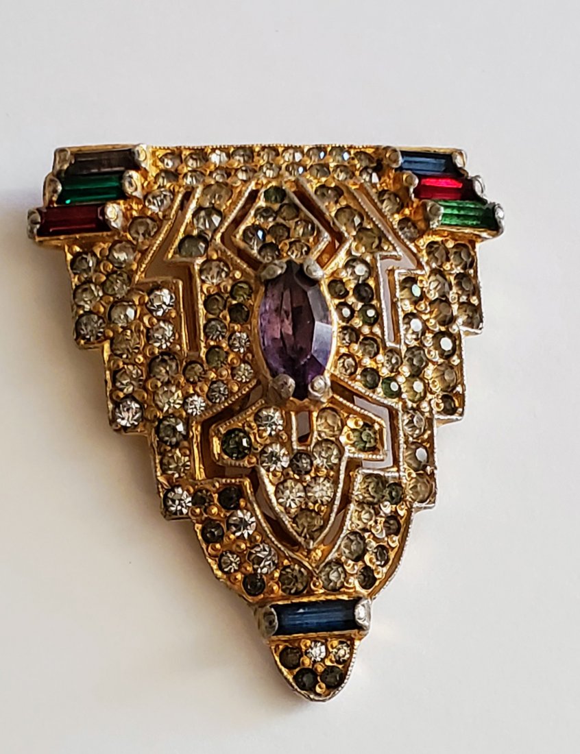Multi-Colored Vintage Rhinestone Dress Clip: Multi-Colored Vintage Rhinestone Dress Clip. Please view photos for details.