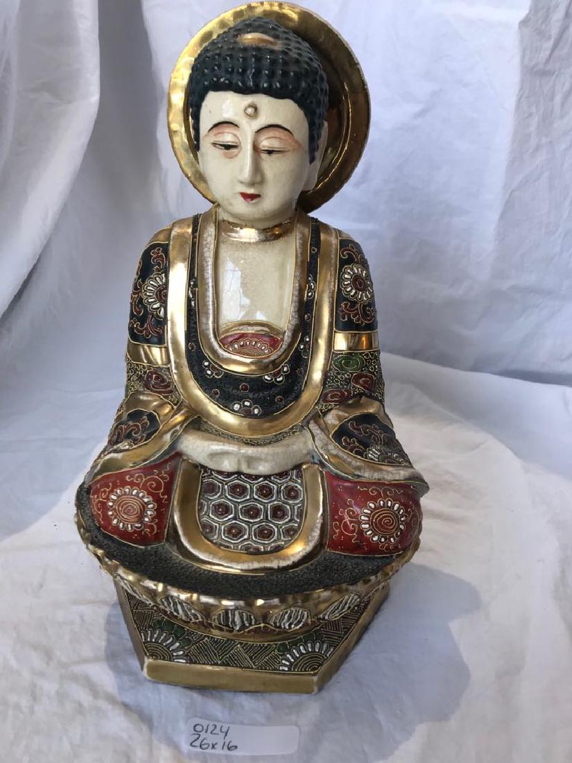 satsuma style ceramic figure of a seated buddha (1 of 4)