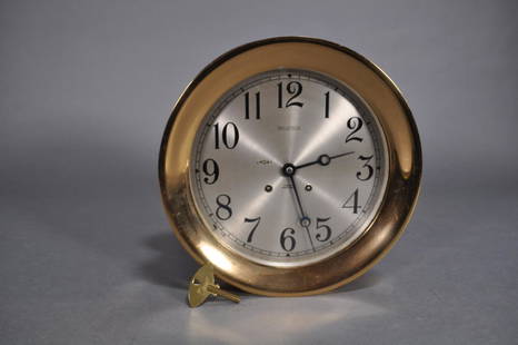 Chelsea Ship's Bell Clock, 10", Brass, W/key: wound, can hear the movement and chimes, No. 721856, Frank H. Parks Co., Portland, Oregon.