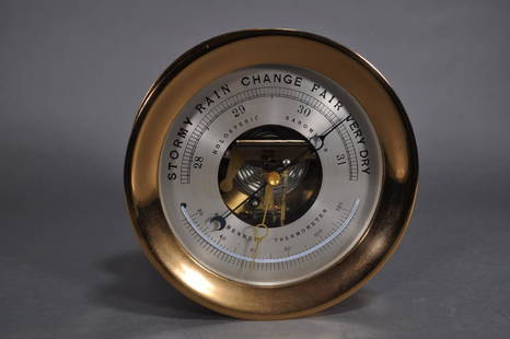 Holosteric Barometer & Fahrenheit Thermometer, 10": Brass.