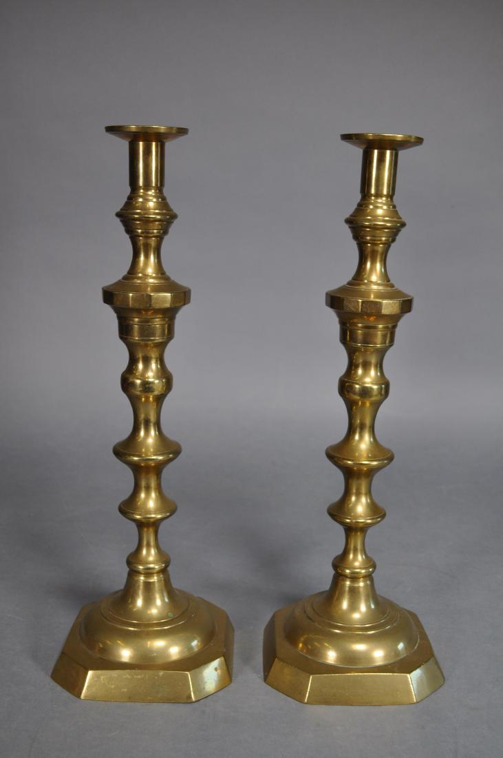 19th Century Brass Push-up Candlesticks, 19 1/2": .
