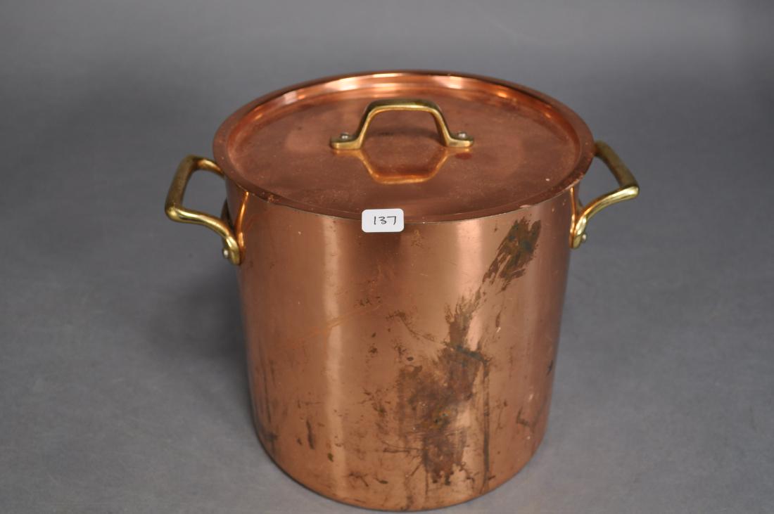 Copper Stock Pot W/lid, 8", Brass Handles,: Dirty And Grime On Inside.