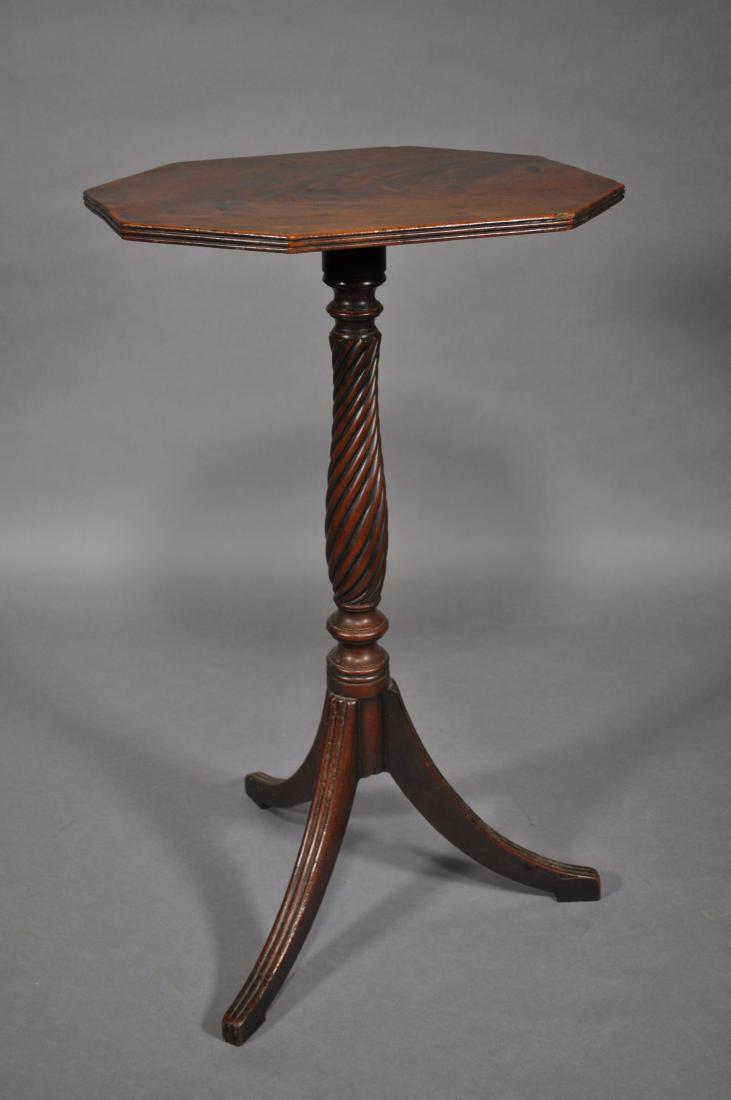 Antique Mahogany Wine Table, Regency, Reeded: Spiral Column, Octagonal Top With Banded Edge. 14 1/4" X 16 3/4" X 28 5/8"t.
