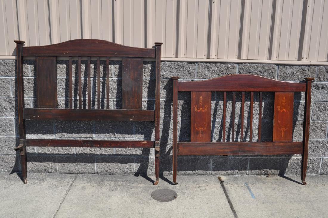 Antique Inlaid Headboard & Footboard, No Rails.: Casters, Cast Iron Hardware, Hb 53 1/2" X 55 1/2"t, Fb 53 1/2" X 43 1/2".