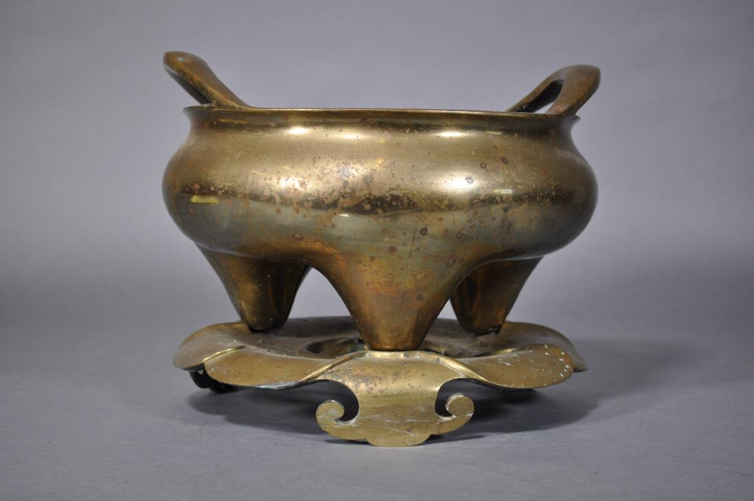 Large Brass Temple Incense Burner, 15x12": Matching Lotus Stand,