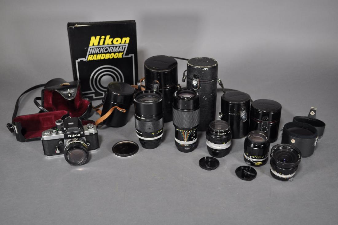 Nikon F2 Camera, Lenses, Case, Handbook.: Nikkor Lenses; 50mm , 180mm F 2.8, 105mm F2.8, 80-200mm F 2.8, H85mm F1.8, 20mm F3.5, Please Review Images, Looks Like Everything Needs A Professional Cleaning.
