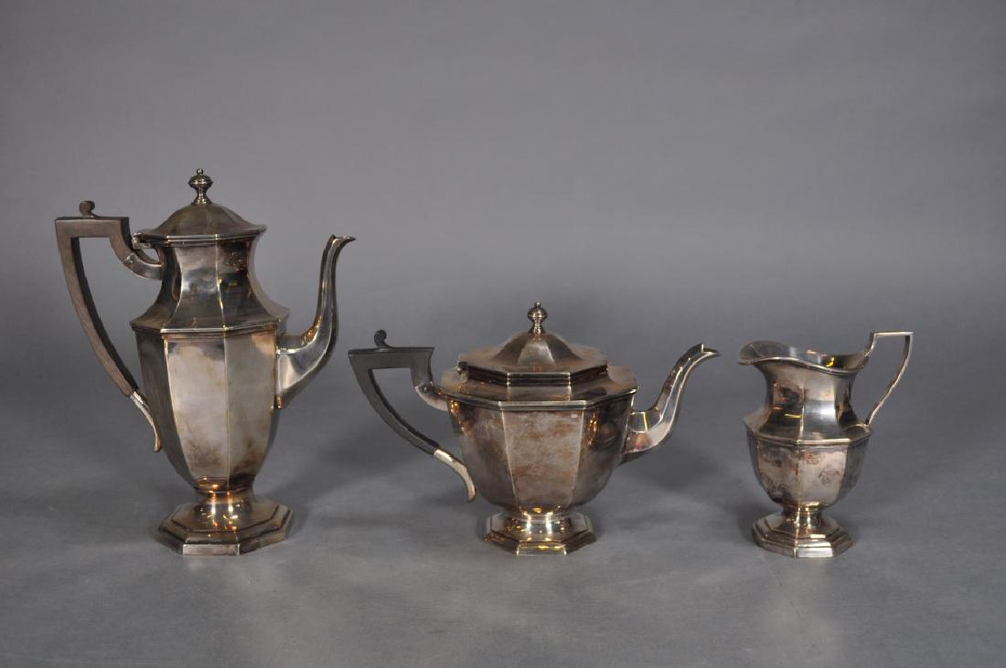 Mappin & Webbs Prince's Plate Tea Coffee Set,: Tea Pot And Coffee Pot With Carved Ebony Handles And Hinged Lids, 10"h And 6"h, And Cream Pitcher 5 1/2"h, All Marked, Triple Deposit, London & Sheffield, Silver Plate. C.1963-71