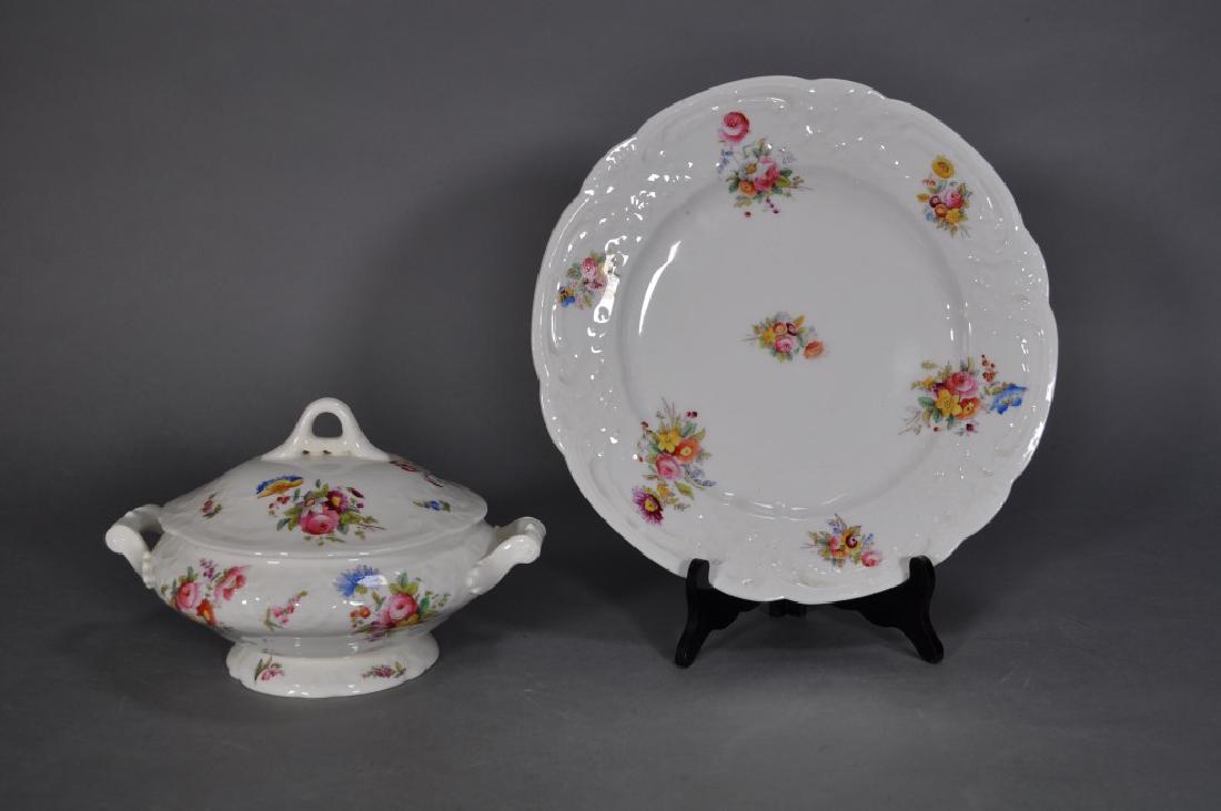 Pair Coalport Porcelain China Serving Dishes,: Covered Vegetable With Double Handles 10"w And Round Charger 12 1/2"w, Floral Pattern, Molded Edge, Scalloped Rim, Marked. Some Crazing And Wear, No Major Chips Or Cracks.