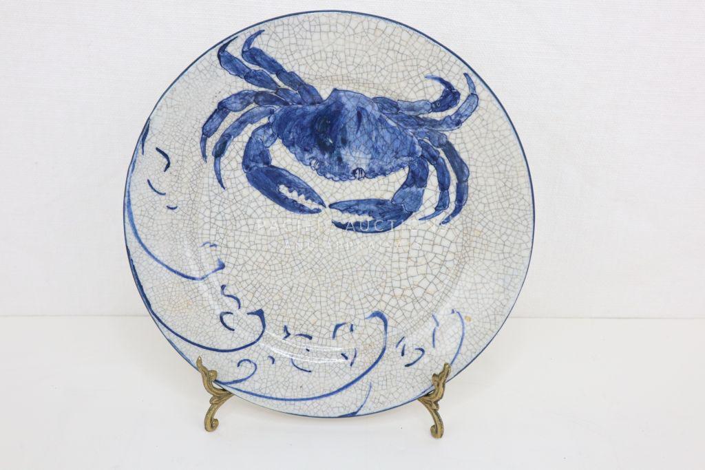 Antique Crab Plate, Dedham Pottery(1896-1943) Stoneware With Crackle Glaze And Cobalt Decoration, (1 of 6)