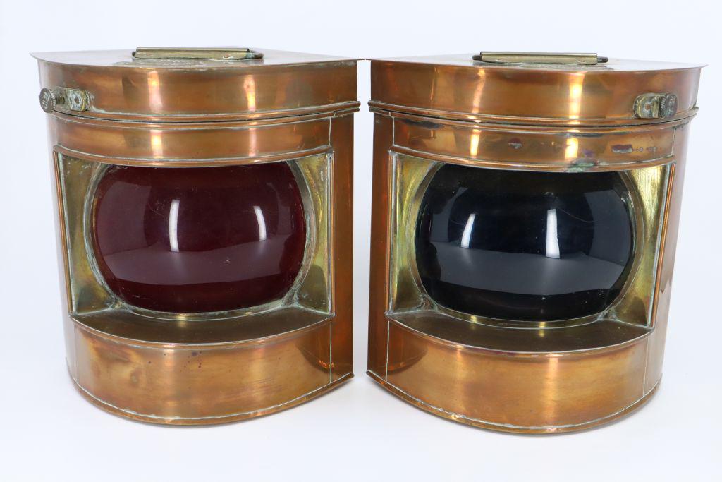 Reproduction Copper And Brass Port & Starboard Lights, 6"X7.5"H (1 of 10)