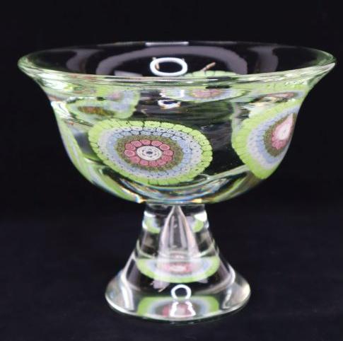 Murano Mandala Millefiori Flower Mosaic Italian Art Glass Bowl, 6-1/4"H (1 of 8)