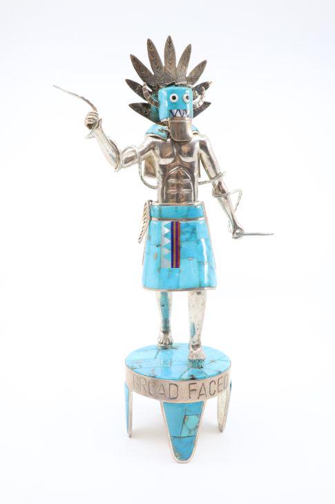 Sterling Silver And Turquoise Kachina Figure, Broad Faced, By David R. Freeland Jr., 9.5", 699 (1 of 6)