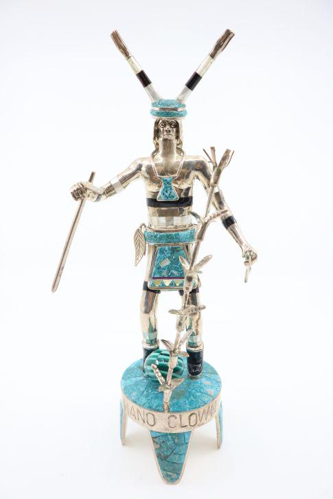 Sterling Silver And Turquoise Kachina Figure, Hano Clown, By David R. Freeland Jr., 9.5", 641 Grams, (1 of 6)