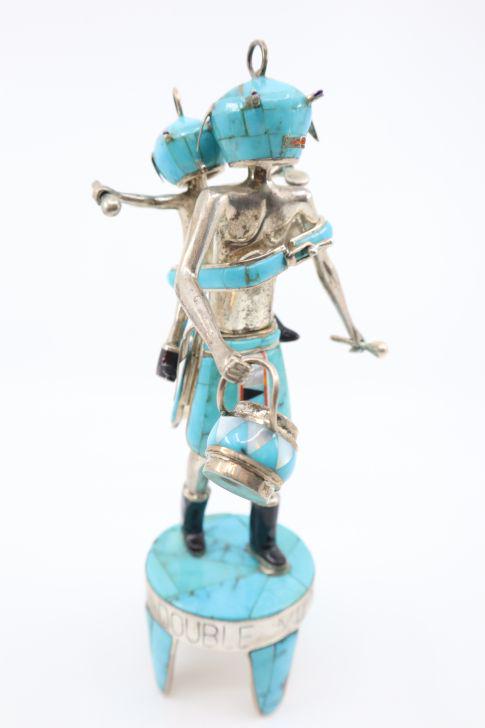 Sterling Silver And Turquoise Kachina Figure, Double Mudhpad, By David R. Freeland Jr., 8", 514 (1 of 6)