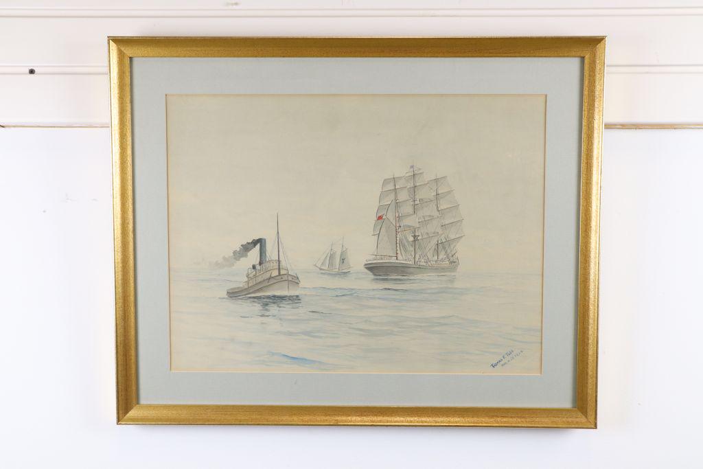 Thomas F. Tubbs Pen And Ink/Watercolor Painting Of Sailing Ships, Signed And Dated, March 24Th 1924, (1 of 10)