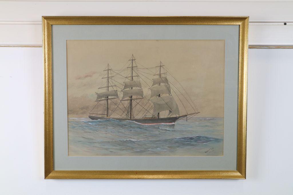 Thomas F. Tubbs Pen And Ink/Watercolor Painting Of A Sailing Ship, Signed And Dated, Mch 1925, (1 of 10)