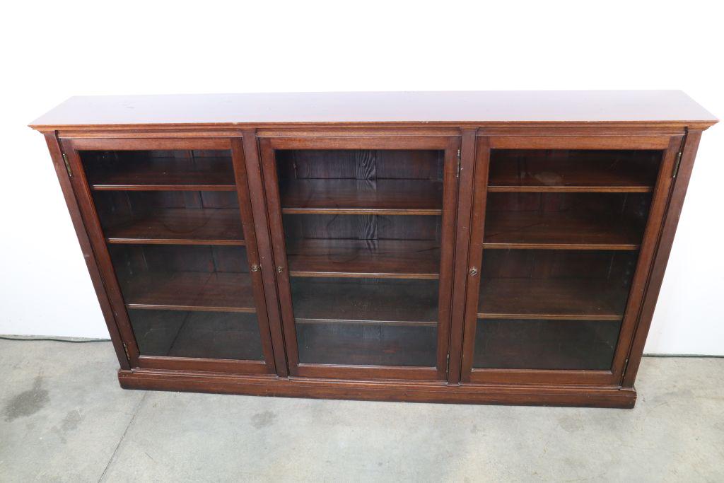 Solid Wood And Glass Antique Book Case, Three Glass Doors, Adjustable Shelves, Locking With Keys, (1 of 17)