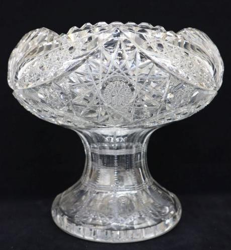Brilliant Cut Crystal Glass Vase, 7", Hobstar And Fan With Beading (1 of 10)