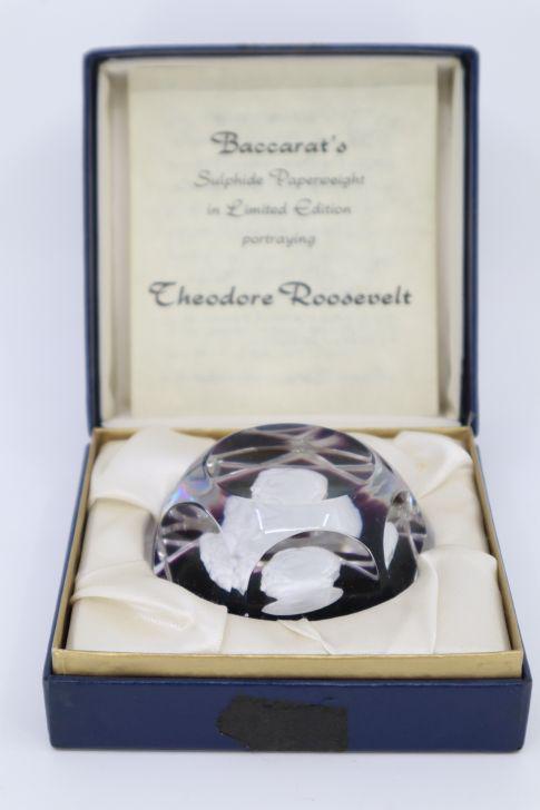 1966 Baccarat Theodore Roosevelt Faceted Paperweight, Limited Edition Of 2,000, With Box 2.5X1.5"H: 1966 Baccarat Theodore Roosevelt Faceted Paperweight, Limited Edition Of 2,000, With Box 2.5X1.5"H Estimate $10-100