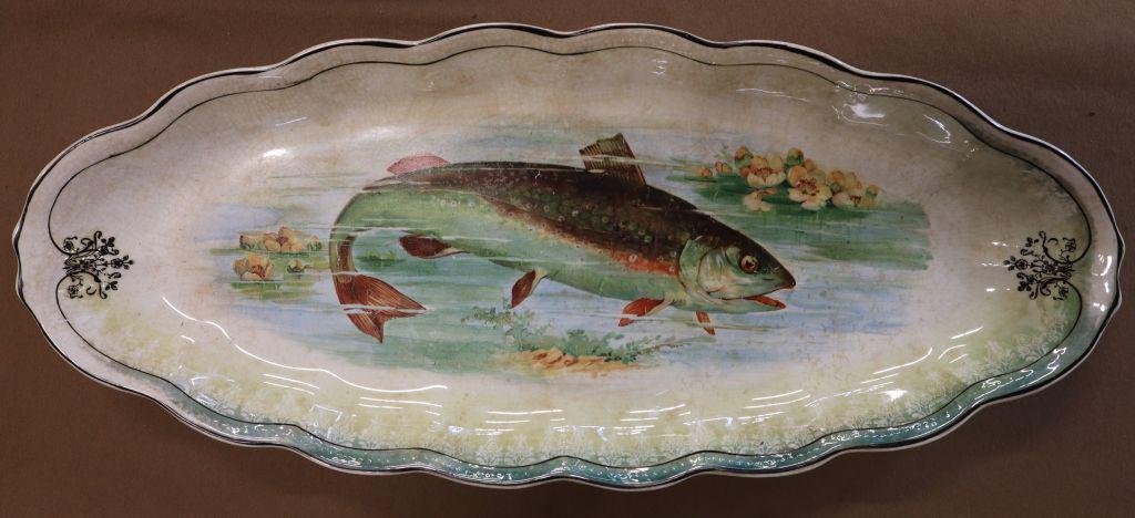 Antique Sterling Hand Painted Trout Fish Platter, 21"L (1 of 11)