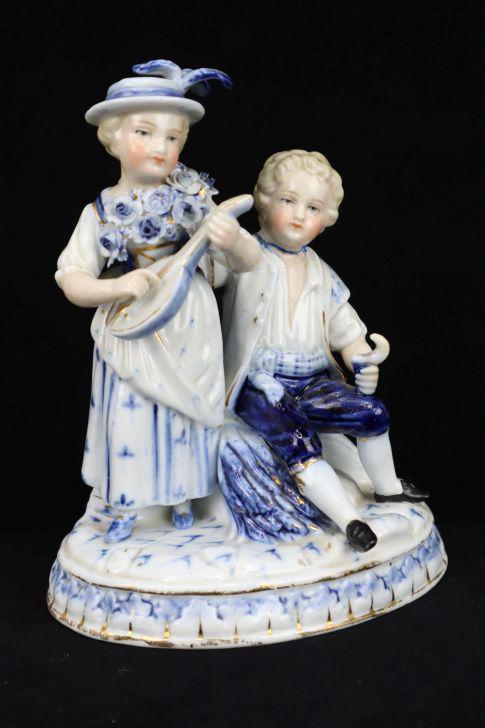 Sitzendorf Germany Porcelain Figurine Of Girl And Boy, Boys Head Is Repaired, Over Paint On Rear, (1 of 6)