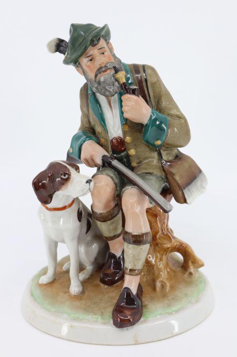 Fasold & Stauch Man Smoking Pipe With Hunting Dog, Porcelain Germany Figure, Marked 17415, 8.5" (1 of 8)