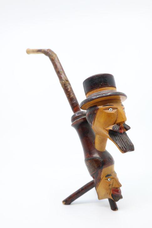 Carved Italian Wooden Pipe, Two Faces 7 1/2"H (1 of 8)