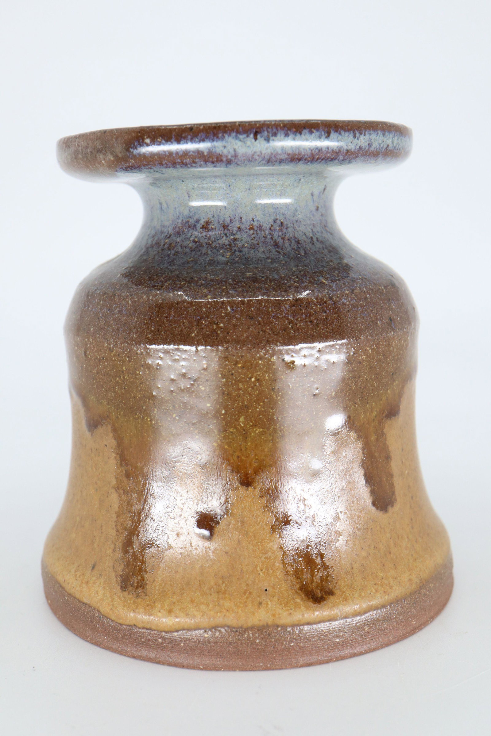 ROBERT ROSEBURG POTTERY, CANDLESTICK BUD VASE, BROWN DRIP GLAZE, TERRA COTTA: Robert Roseburg Pottery, Candlestick Bud Vase, Brown Drip Glaze, Terra Cotta, Signed On Bottom, 3.25X3.5"H