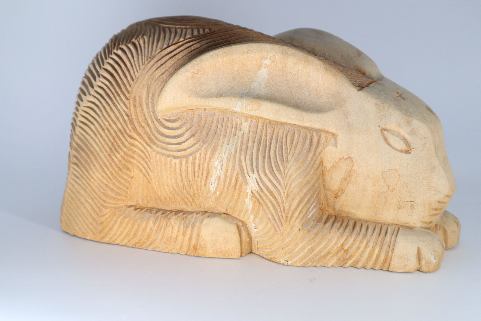 ARTHUR COURT CARVED WOODEN RABBIT, 1980, 4X10X5"H.: Arthur Court Carved Wooden Rabbit, 1980, 4X10X5"H.